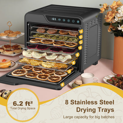 8-Tray Stainless Steel 625W, 165°F for Jerky/Fruit/Dog Treats, 50 Recipes, ≤48dB, Auto Shutoff, Dishwasher Safe Food Dehydrator - Merit Sell