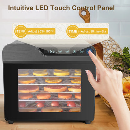 8-Tray Stainless Steel 625W, 165°F for Jerky/Fruit/Dog Treats, 50 Recipes, ≤48dB, Auto Shutoff, Dishwasher Safe Food Dehydrator - Merit Sell