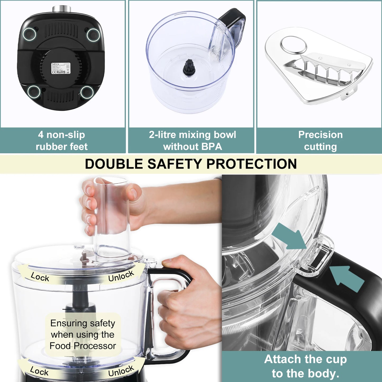 8 in 1 2L Capacity 800W with Jar Home Food Processor Chopper Mixer Electric Blender Juicer - Merit Sell