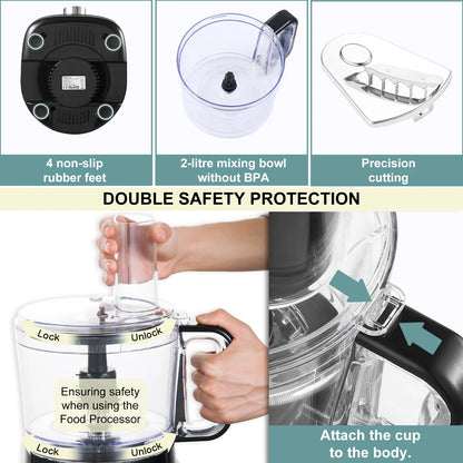 8 in 1 2L Capacity 800W with Jar Home Food Processor Chopper Mixer Electric Blender Juicer - Merit Sell