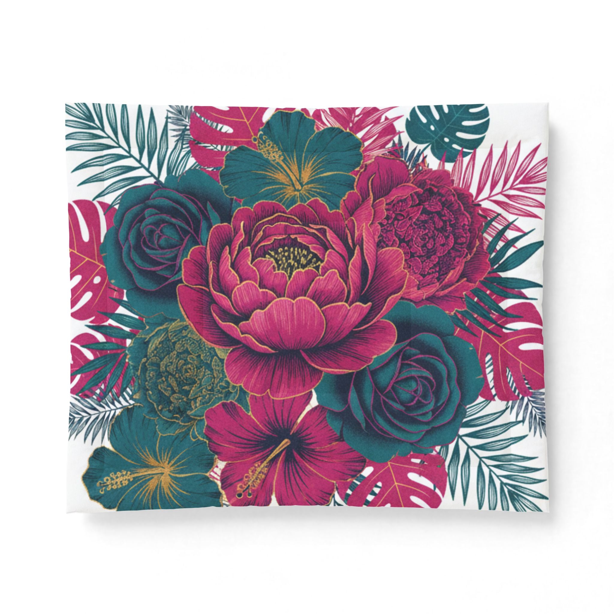 Floral Cotton Comforter - Tropical Pink & Teal Peony Bedding