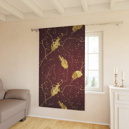 Gold Leaf Branch Window Curtain — Burgundy Drapery Panel
