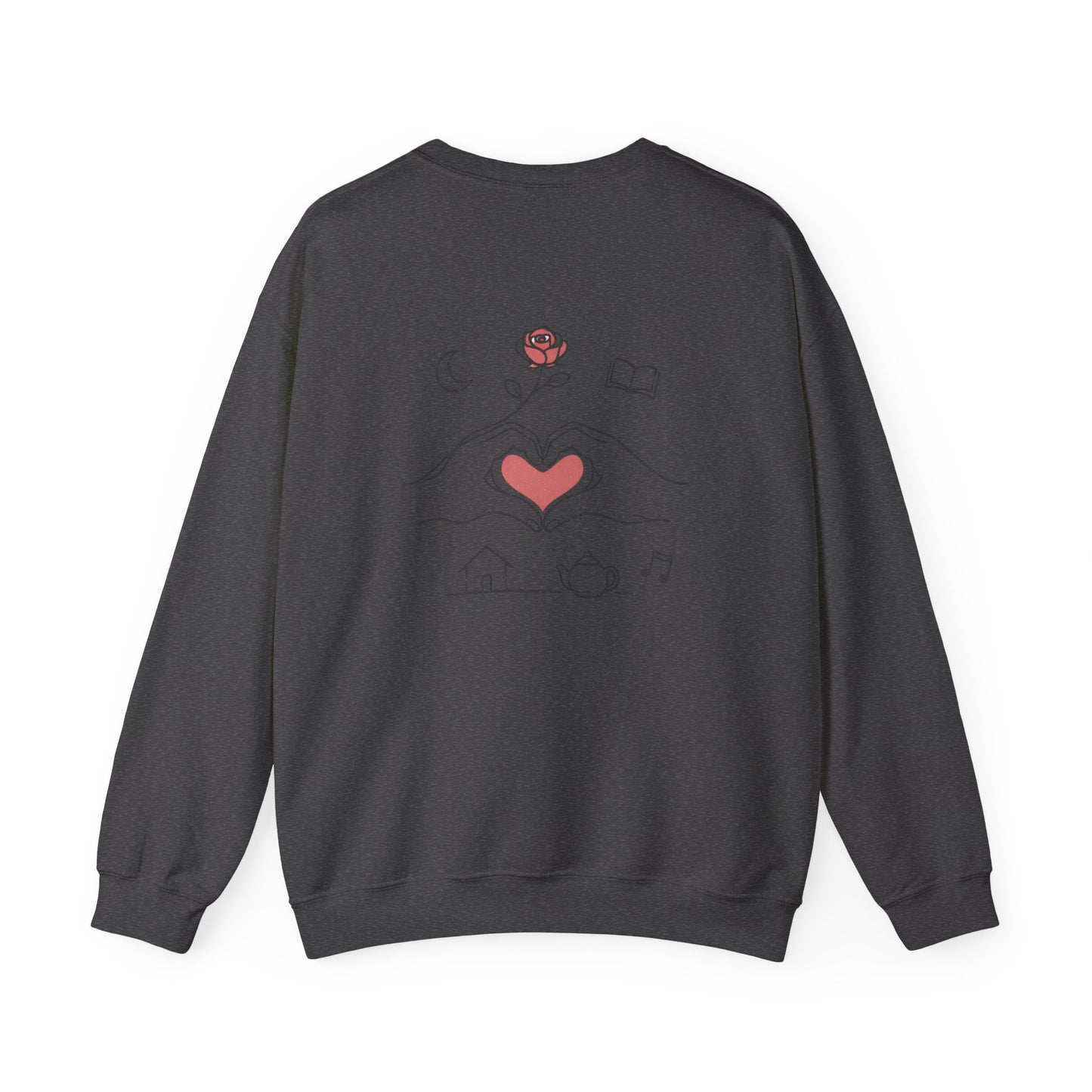 Crewneck Sweatshirt — Heart Hands Rose Illustration (Cozy Home & Self‑Care Vibe)