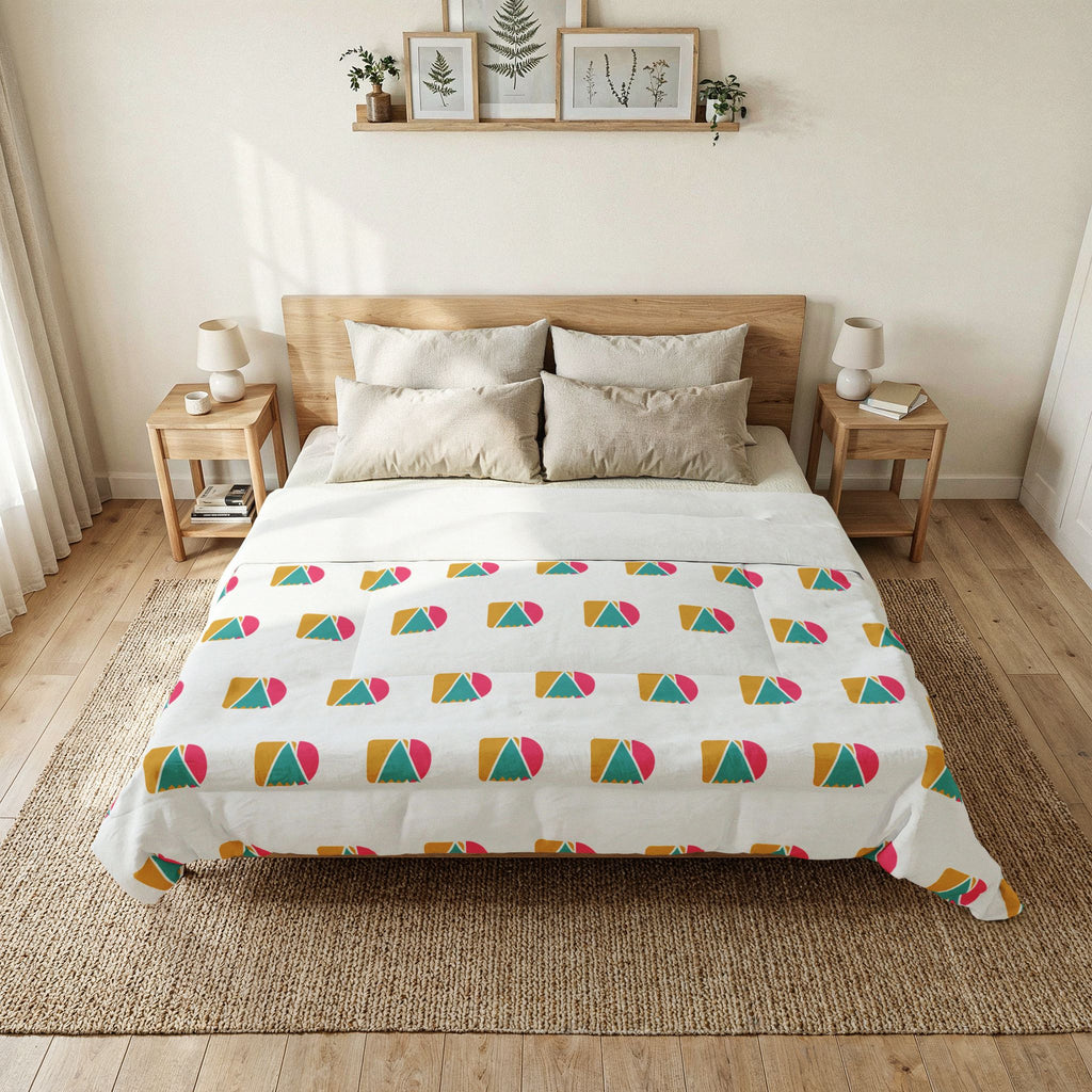 Geometric Rainbow Cotton Comforter — Colorful Modern Beach Ball Pattern Bedspread