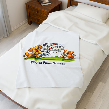 Plush Blanket - Playful Paws Soccer Cute Puppy Soccer Design