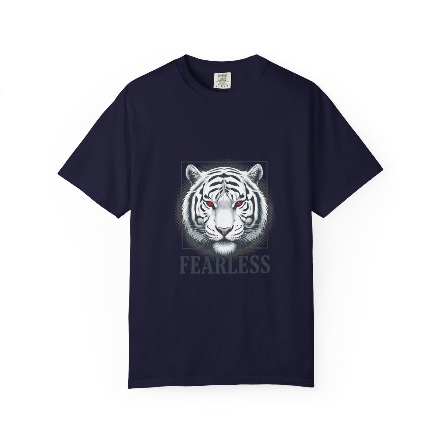 Fearless White Tiger T-Shirt — Bold Graphic Tee with 'FEARLESS' Text