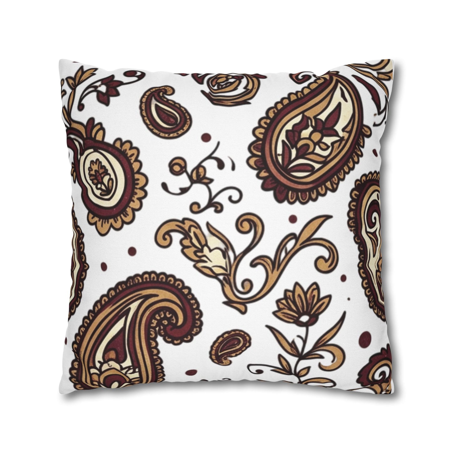 Paisley Pattern Decorative Pillow Cover — Brown & Gold Square Throw Pillowcase