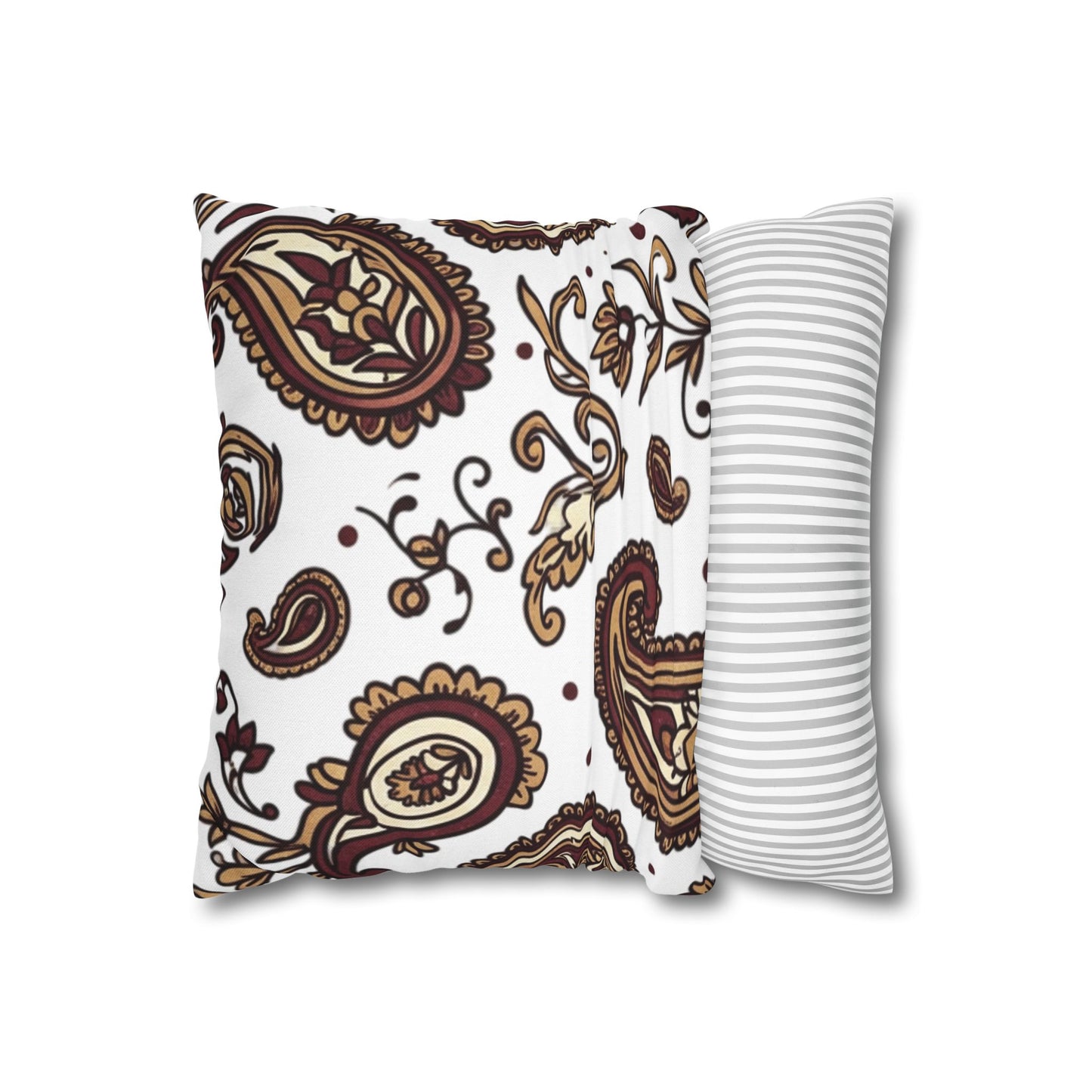 Paisley Pattern Decorative Pillow Cover — Brown & Gold Square Throw Pillowcase