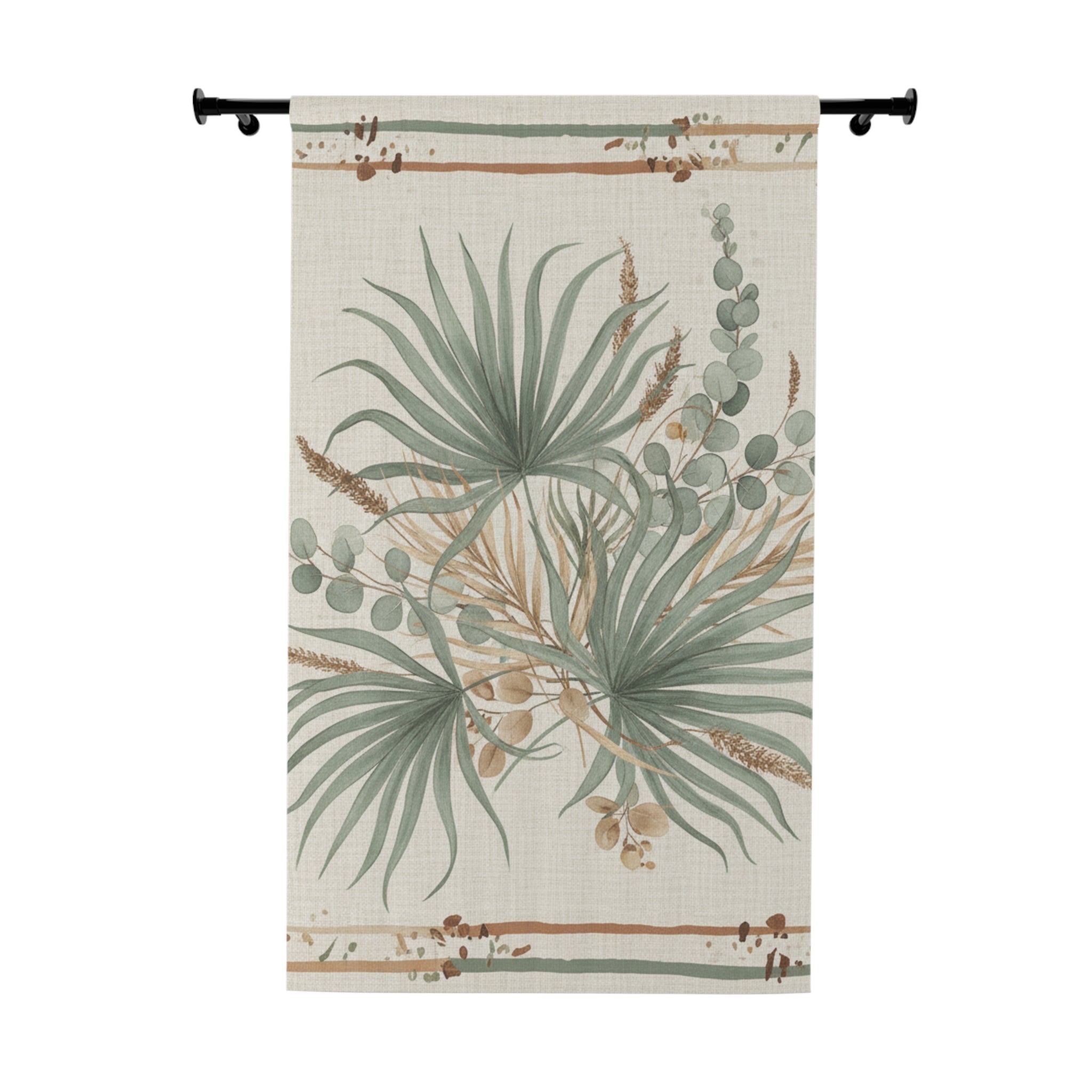 Botanical Palm Window Curtain — Neutral Green Tropical Sheer Panel