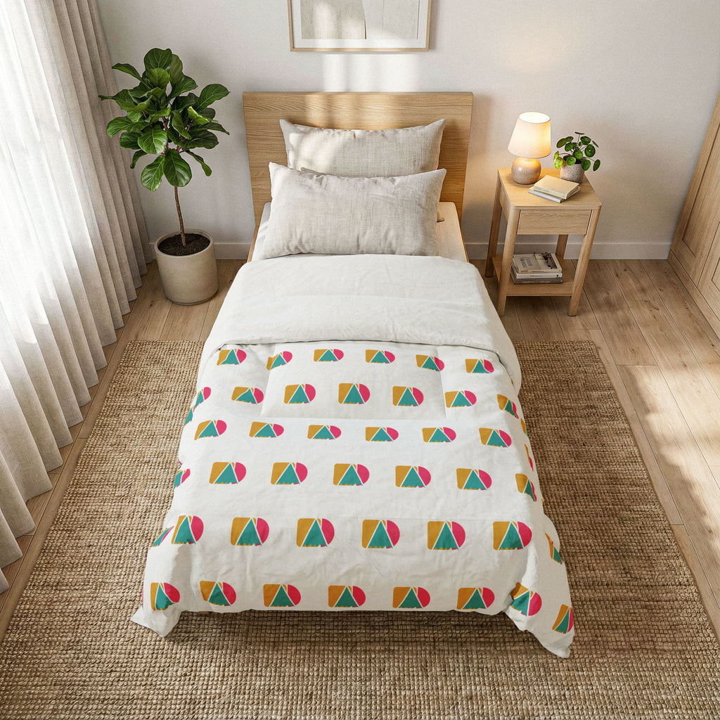 Geometric Rainbow Cotton Comforter — Colorful Modern Beach Ball Pattern Bedspread