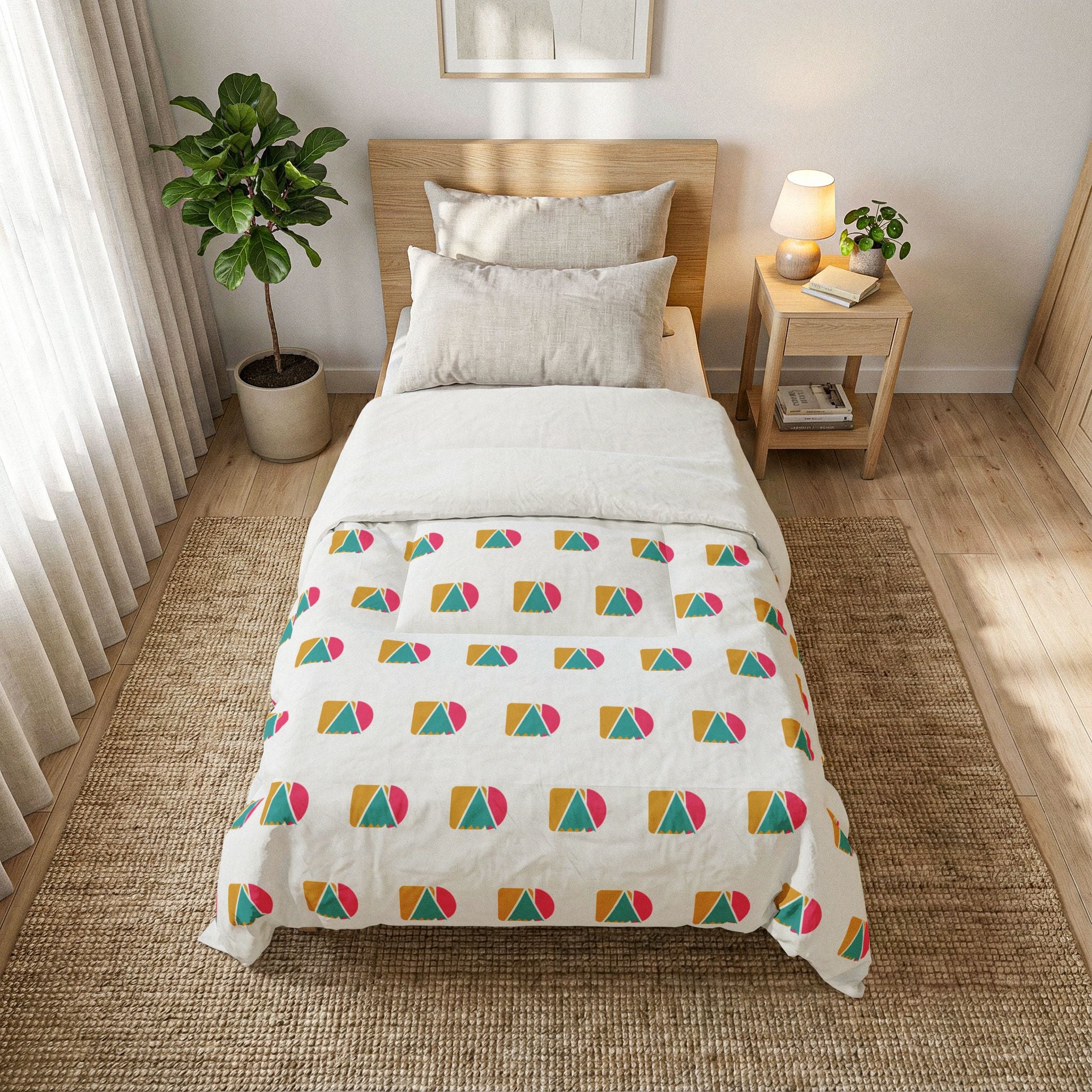 Geometric Rainbow Cotton Comforter — Colorful Modern Beach Ball Pattern Bedspread