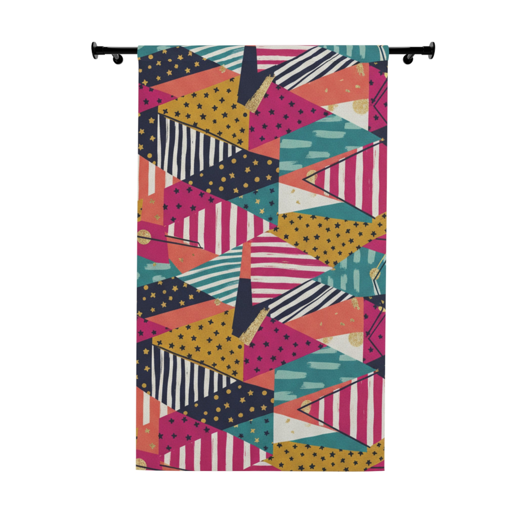 Abstract Geometric Triangle Curtain — Colorful Retro Pattern Window Panel
