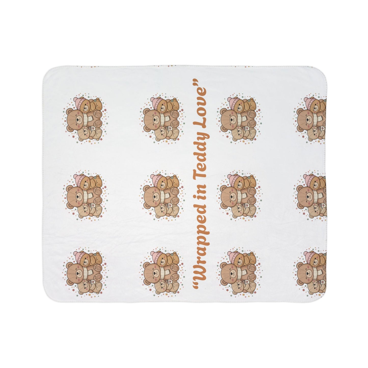 Teddy Bear Sherpa Blanket — "Wrapped in Teddy Love" Plush Fleece Throw for Kids & New Parents