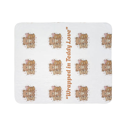 Teddy Bear Sherpa Blanket — "Wrapped in Teddy Love" Plush Fleece Throw for Kids & New Parents