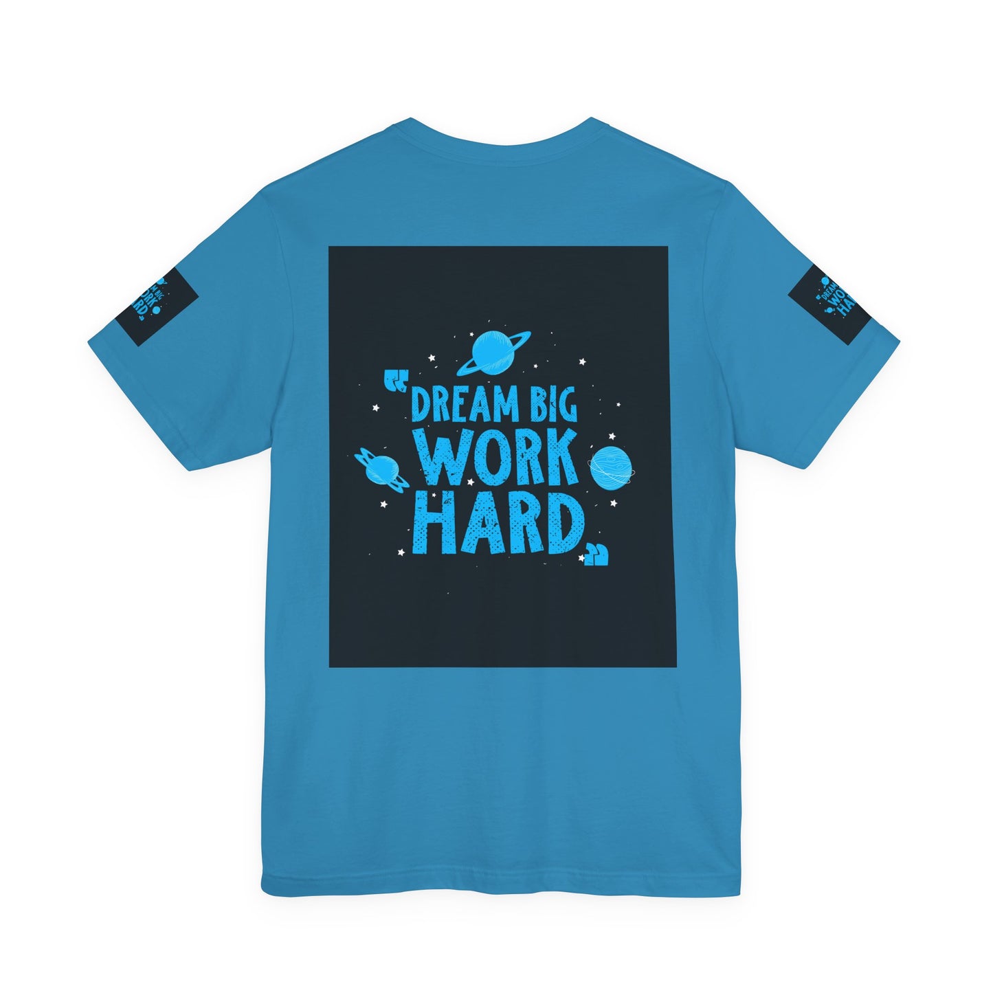 Motivational Tee "Dream Big Work Hard" — Inspirational Space Graphic T-Shirt