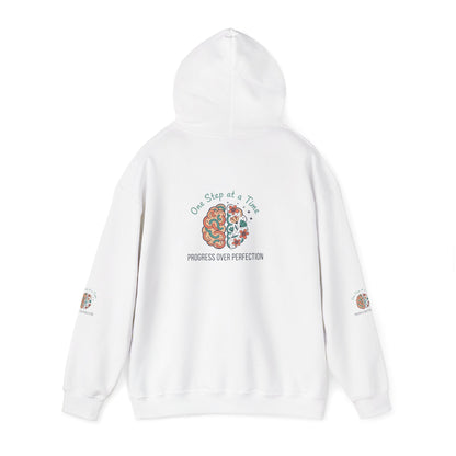 Hoodie — 'One Step at a Time' Brain & Flowers Motivational Pullover