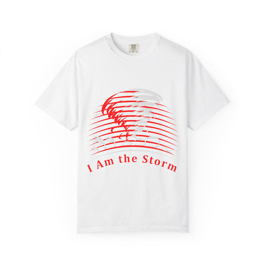 I Am the Storm T-Shirt — Bold Red Tornado Graphic Tee Merit Sell
