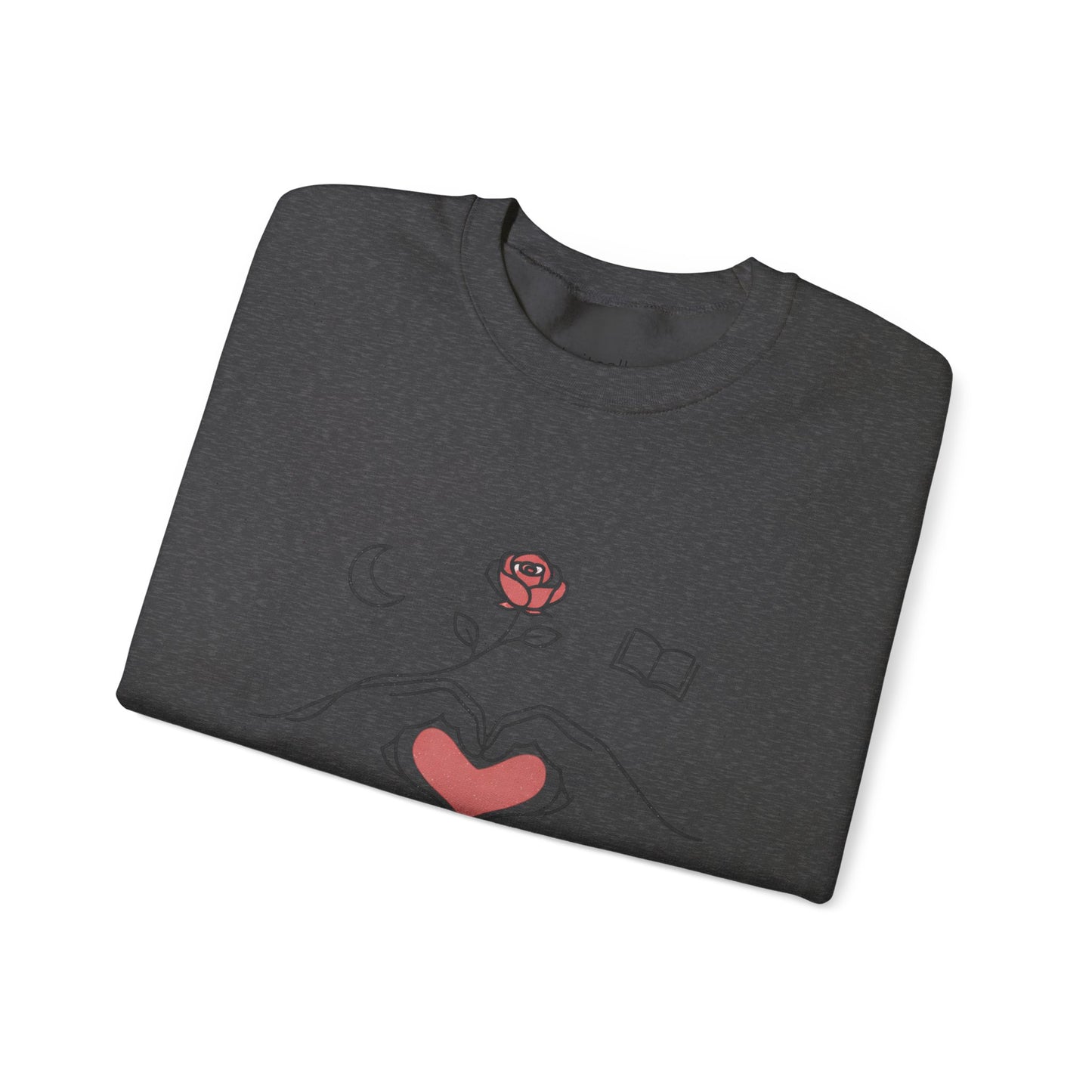 Crewneck Sweatshirt — Heart Hands Rose Illustration (Cozy Home & Self‑Care Vibe)
