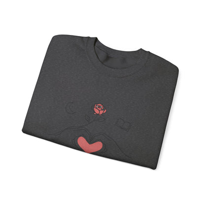 Crewneck Sweatshirt — Heart Hands Rose Illustration (Cozy Home & Self‑Care Vibe)