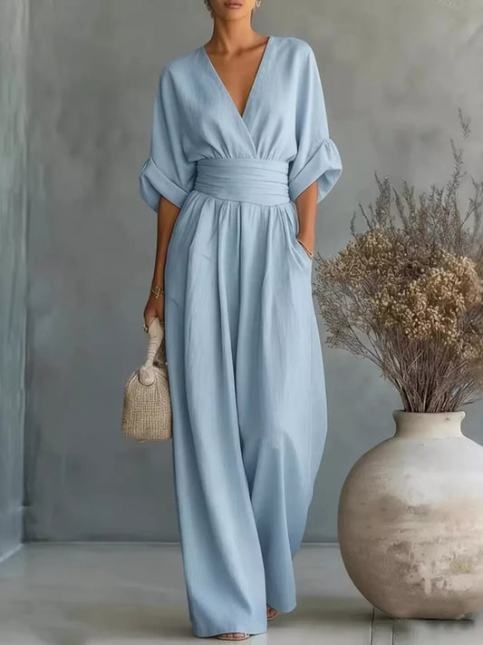Full Size Half Sleeve Wide Leg Jumpsuit Plus Size - Merit Sell