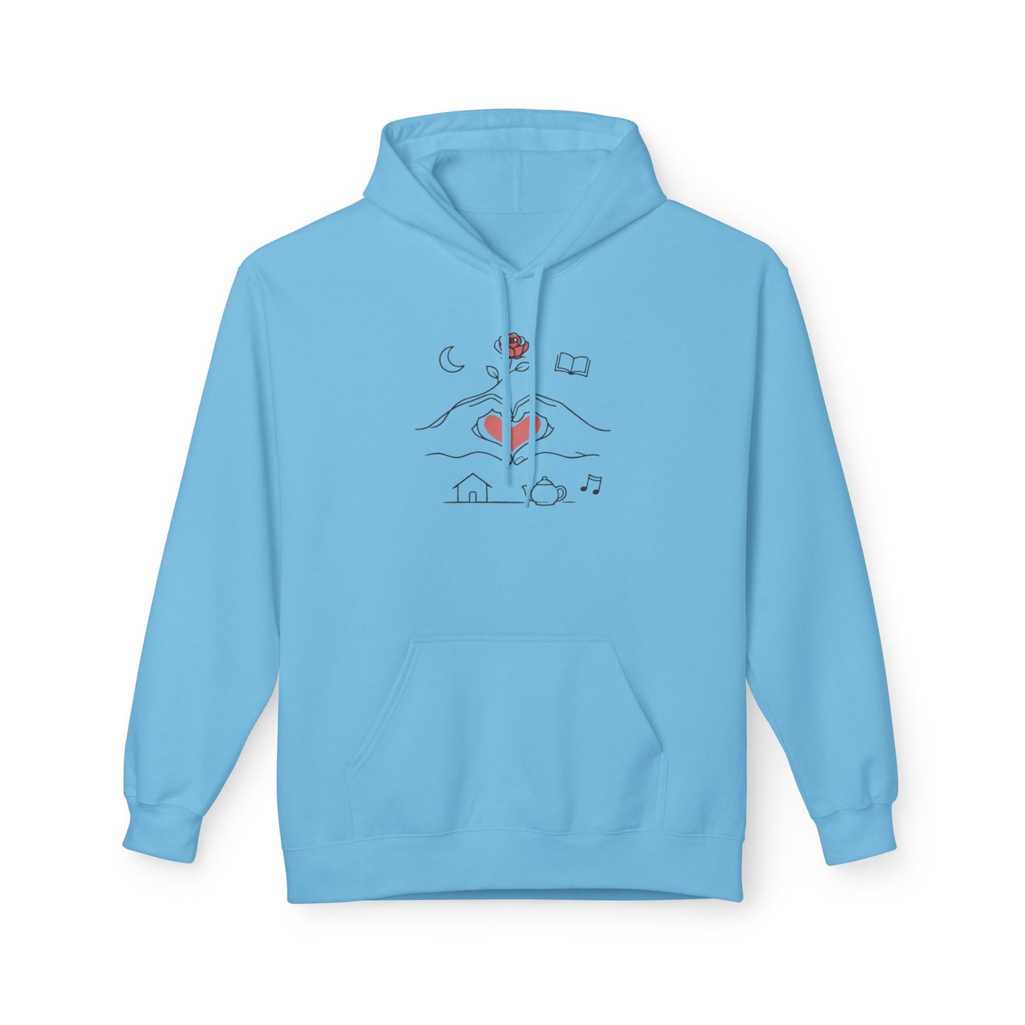 Cozy Heart & Rose Hoodie — Comfort, Home, Tea, Books Design