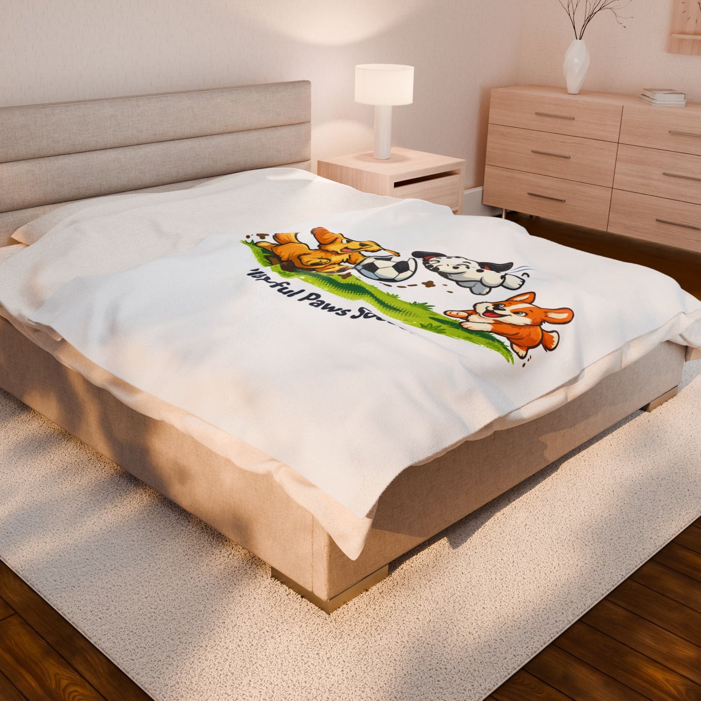 Plush Blanket - Playful Paws Soccer Cute Puppy Soccer Design
