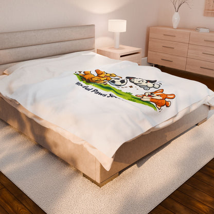 Plush Blanket - Playful Paws Soccer Cute Puppy Soccer Design