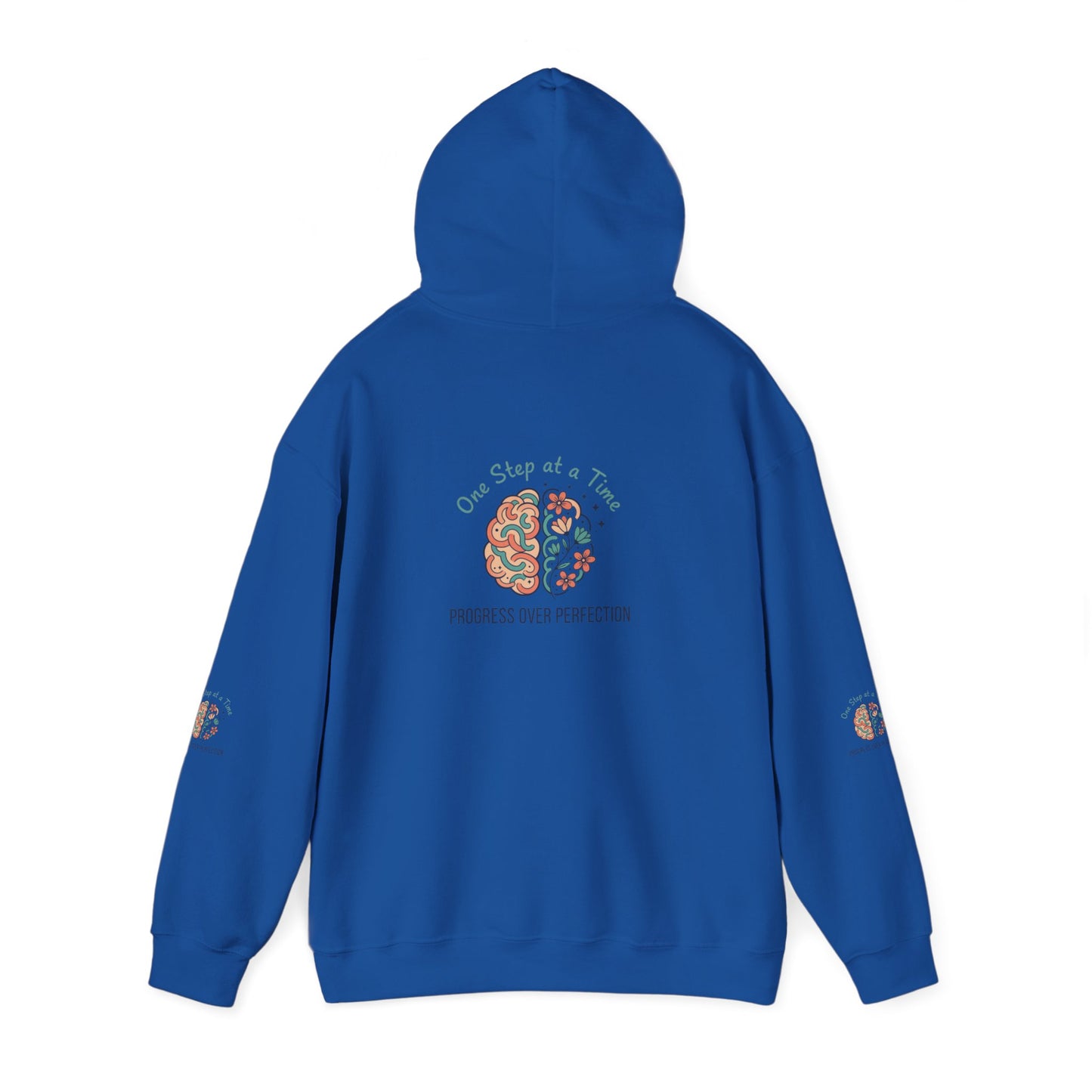 Hoodie — 'One Step at a Time' Brain & Flowers Motivational Pullover