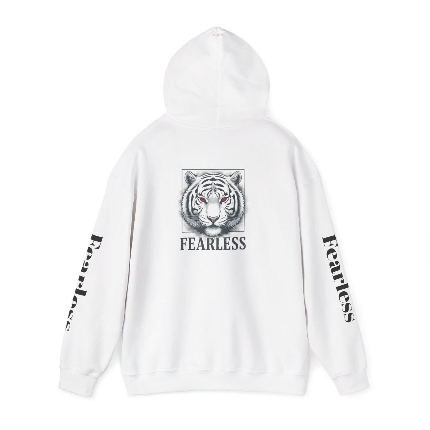 Fearless White Tiger Hoodie — 'FEARLESS' Graphic Hooded Sweatshirt