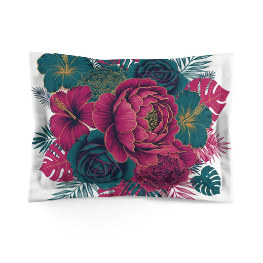 Tropical Floral Pillow Sham Bold Pink & Teal Succulent Garden