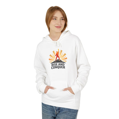 Rise and Conquer Hoodie - Motivational Sunrise Adventure Pullover