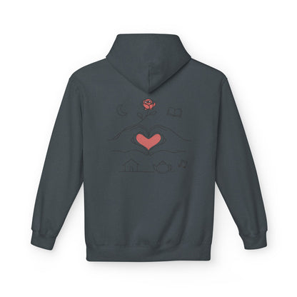 Cozy Heart & Rose Hoodie — Comfort, Home, Tea, Books Design
