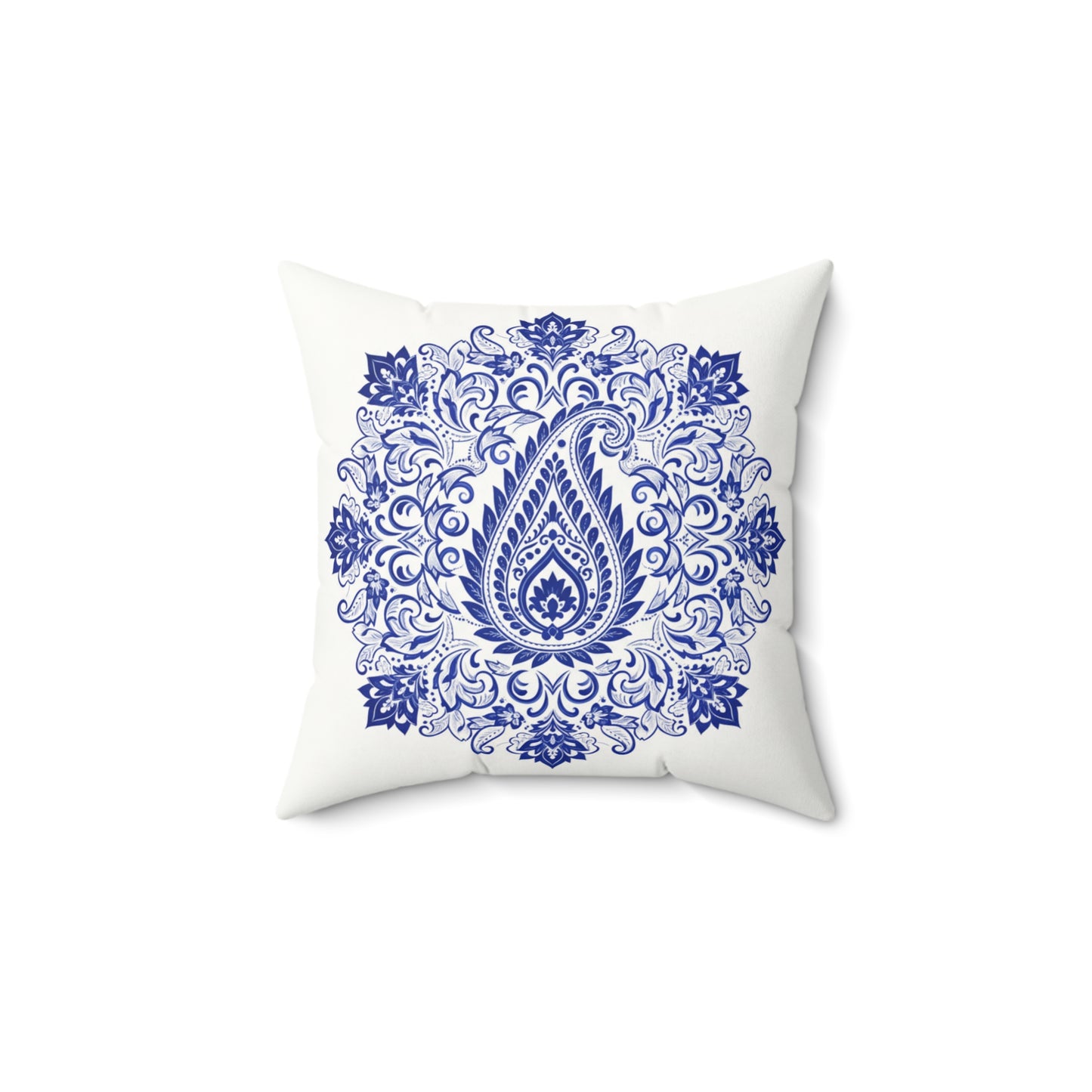 Blue Paisley Mandala Faux Suede Pillow — Decorative Square Throw Pillow
