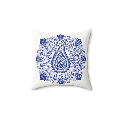 Blue Paisley Mandala Faux Suede Pillow — Decorative Square Throw Pillow