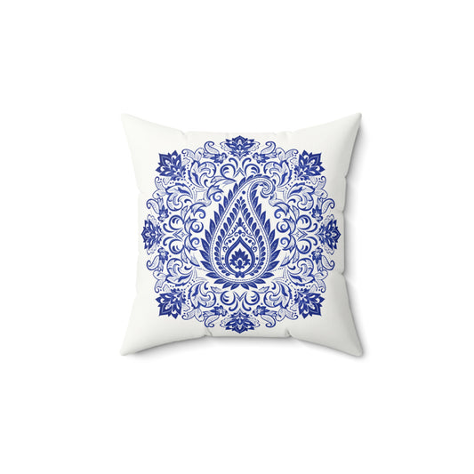 Blue Paisley Mandala Faux Suede Pillow — Decorative Square Throw Pillow Merit Sell
