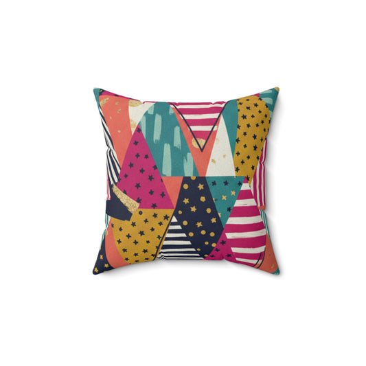 Boho Geometric Faux Suede Pillow  Colorful Triangle Pattern Accent Cushion
