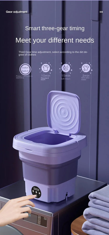 8L Portable Folding Washing Machine Bucket for Clothes Socks Underwear Cleaning Washer Portable Small Travel Washing Machine - Merit Sell