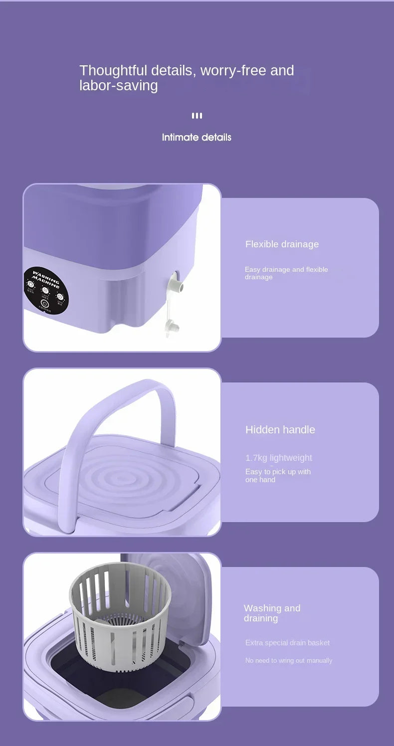 8L Portable Folding Washing Machine Bucket for Clothes Socks Underwear Cleaning Washer Portable Small Travel Washing Machine - Merit Sell