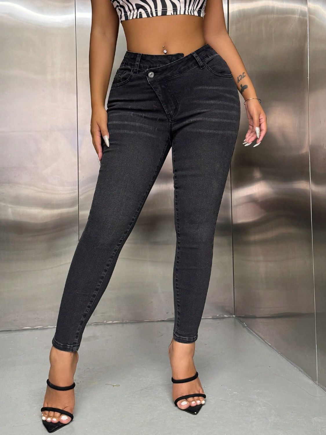 Asymmetric Waist Jeans | Stylish With Pockets