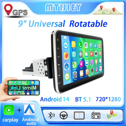 9'' Android14 1Din Car Radio Multimedia Video Player Head Unit Stereo Autoradio Carplay Android Auto WIFI BT GPS Navigation - Merit Sell