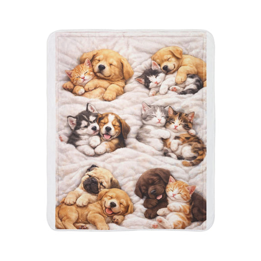 Sherpa Blanket — Cozy Puppies & Kittens Fleece Throw Merit Sell