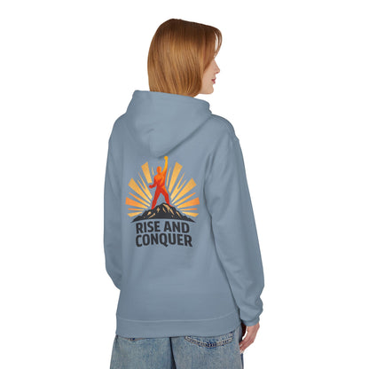 Rise and Conquer Hoodie - Motivational Sunrise Adventure Pullover