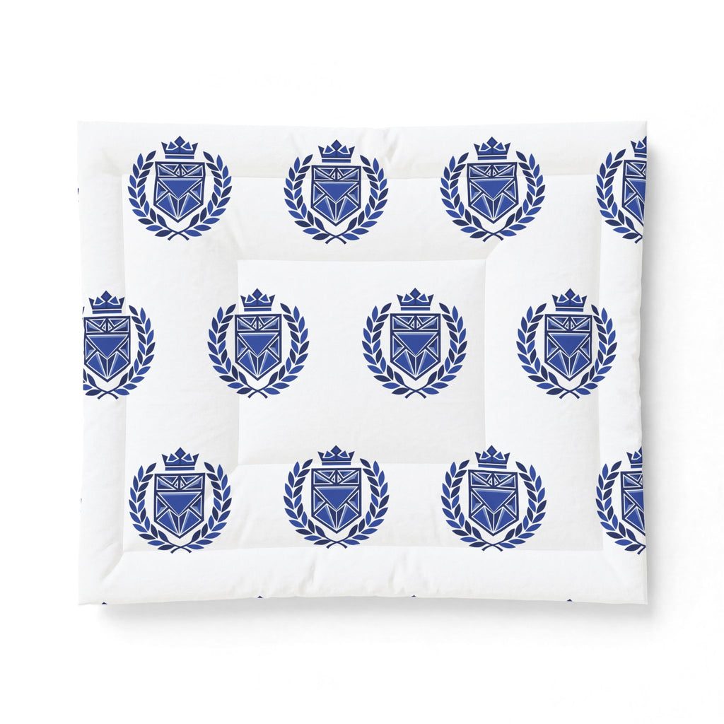 Blue Heraldic Crest Cotton Comforter — Classic Laurel & Crown Bedding