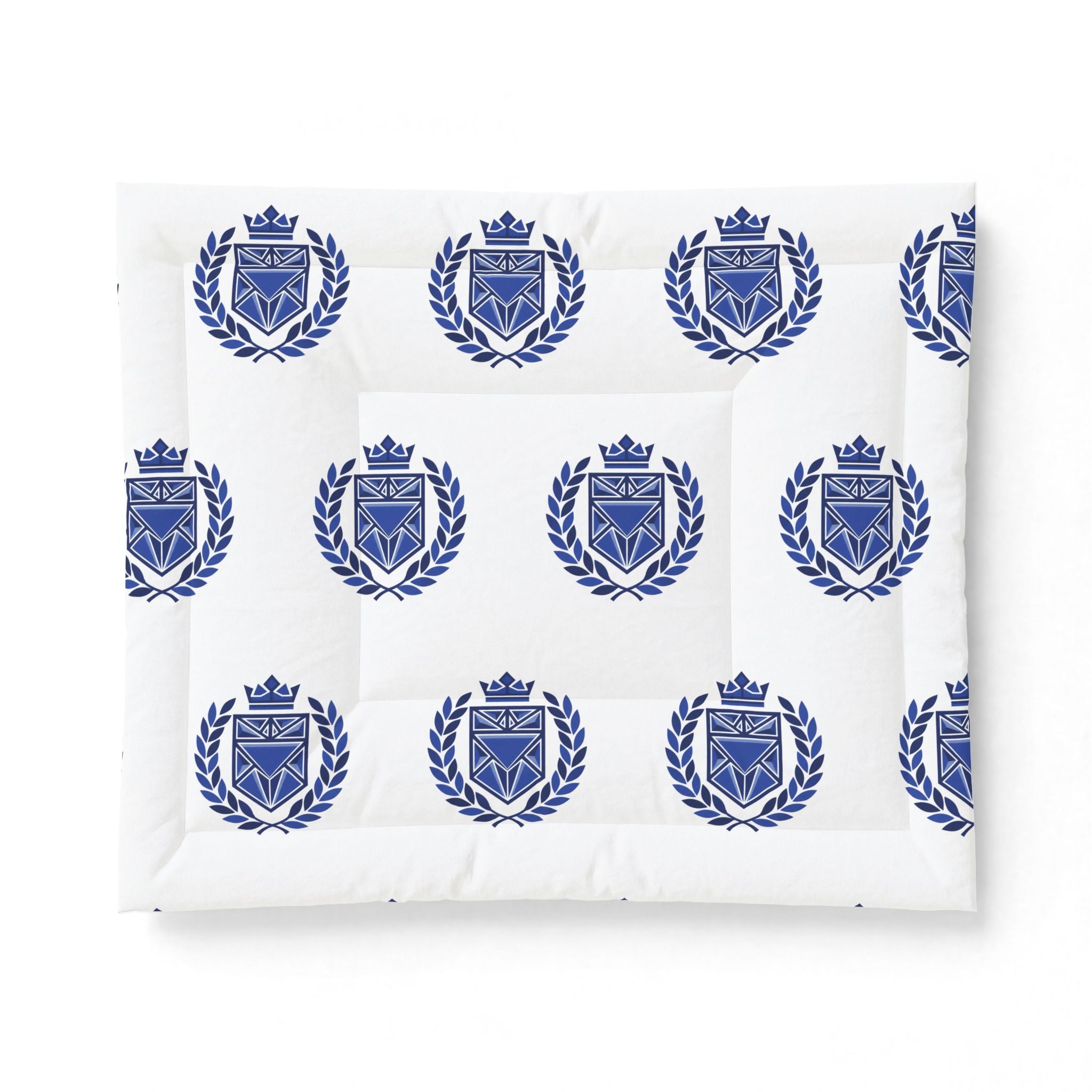 Blue Heraldic Crest Cotton Comforter — Classic Laurel & Crown Bedding
