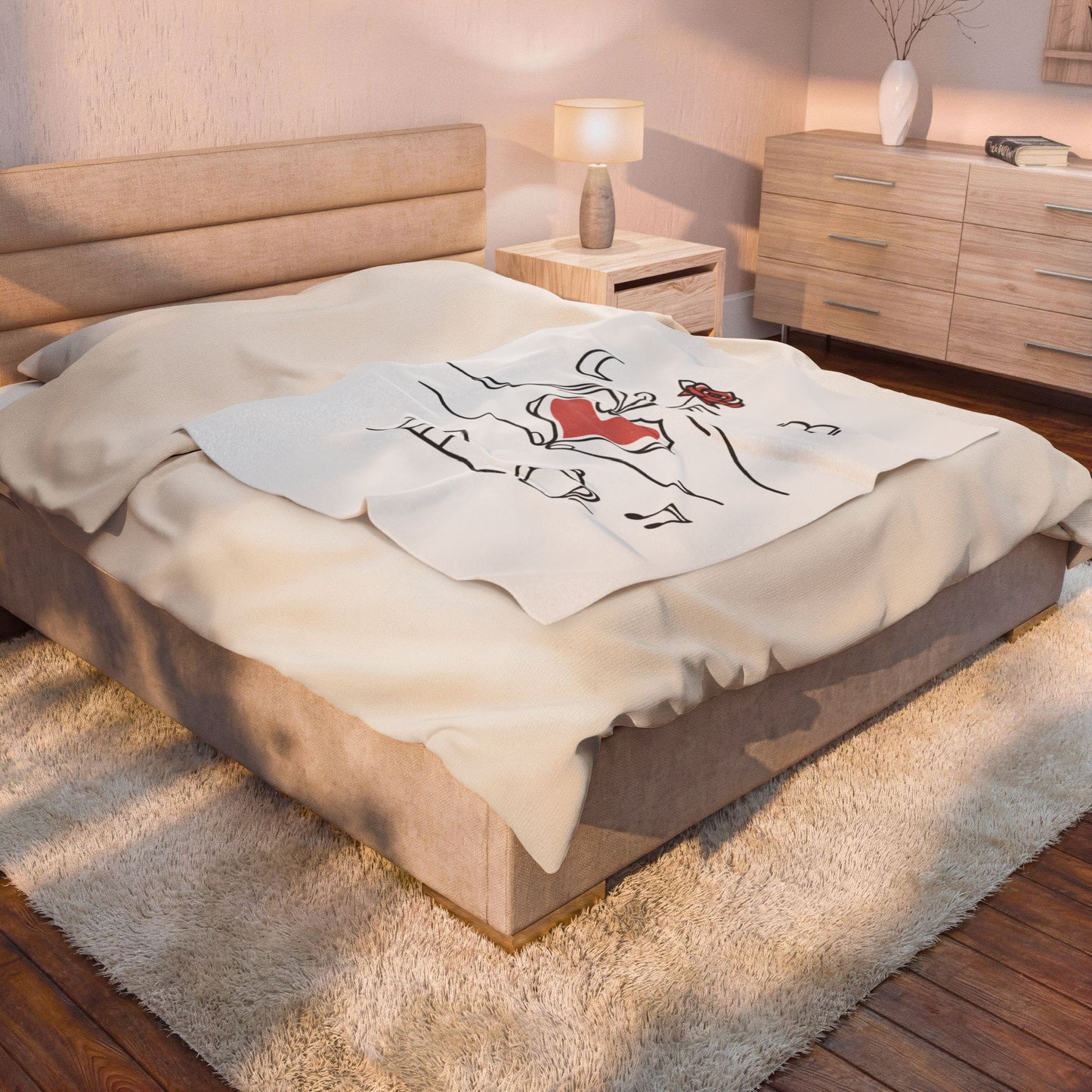 Plush Blanket — Cozy Heart & Home Illustration Velveteen Throw