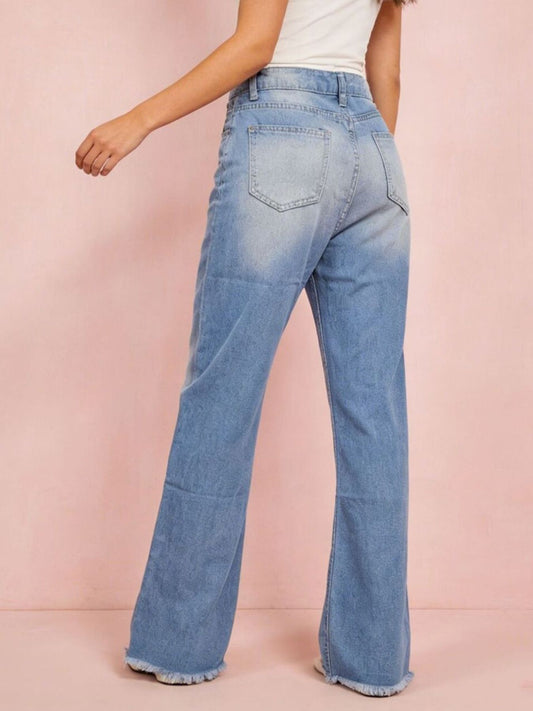 Distressed Raw Hem Bootcut Jeans - Merit Sell