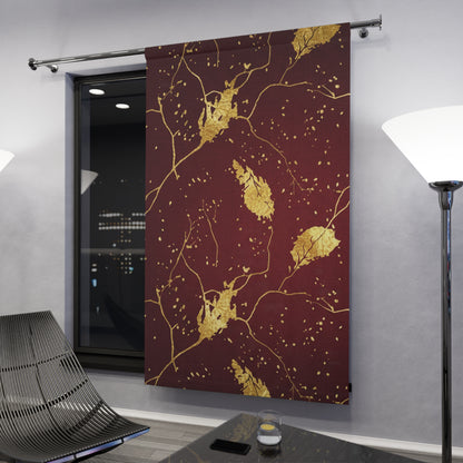 Gold Leaf Branch Window Curtain — Burgundy Drapery Panel