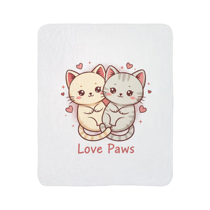 Love Paws Sherpa Blanket — Cute Kawaii Cat Couples Fleece Throw