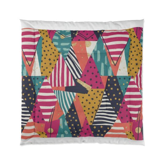 Geometric Colorblock Comforter — Bold Abstract Triangle Pattern