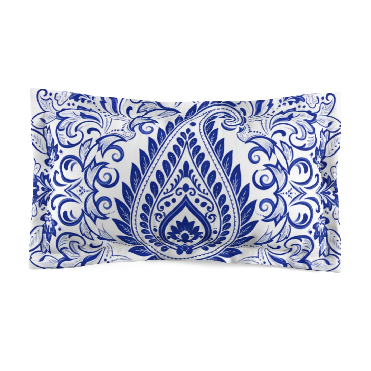 Blue Paisley Microfiber Pillow Sham – Ornate Floral Decorative Pillowcase